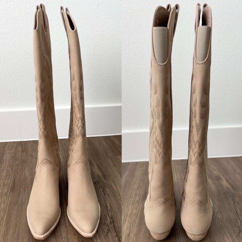 ✨New JEFFREY CAMPBELL Calvera 2k Western Tall Boots Nubuck Beige Womens 8M - Picture 5 of 15